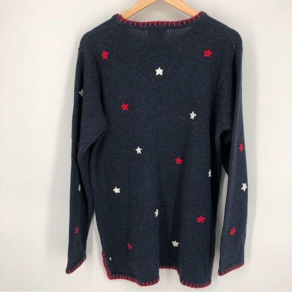 Quacker Factory USA Flag Sweater Womens Medium Patriotic July 4th Stitched Stars - Picture 6 of 12